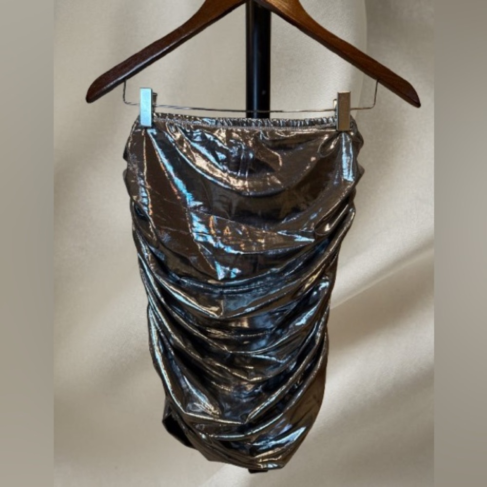 Zara (Refuge) Metallic Silver Ruched Skirt